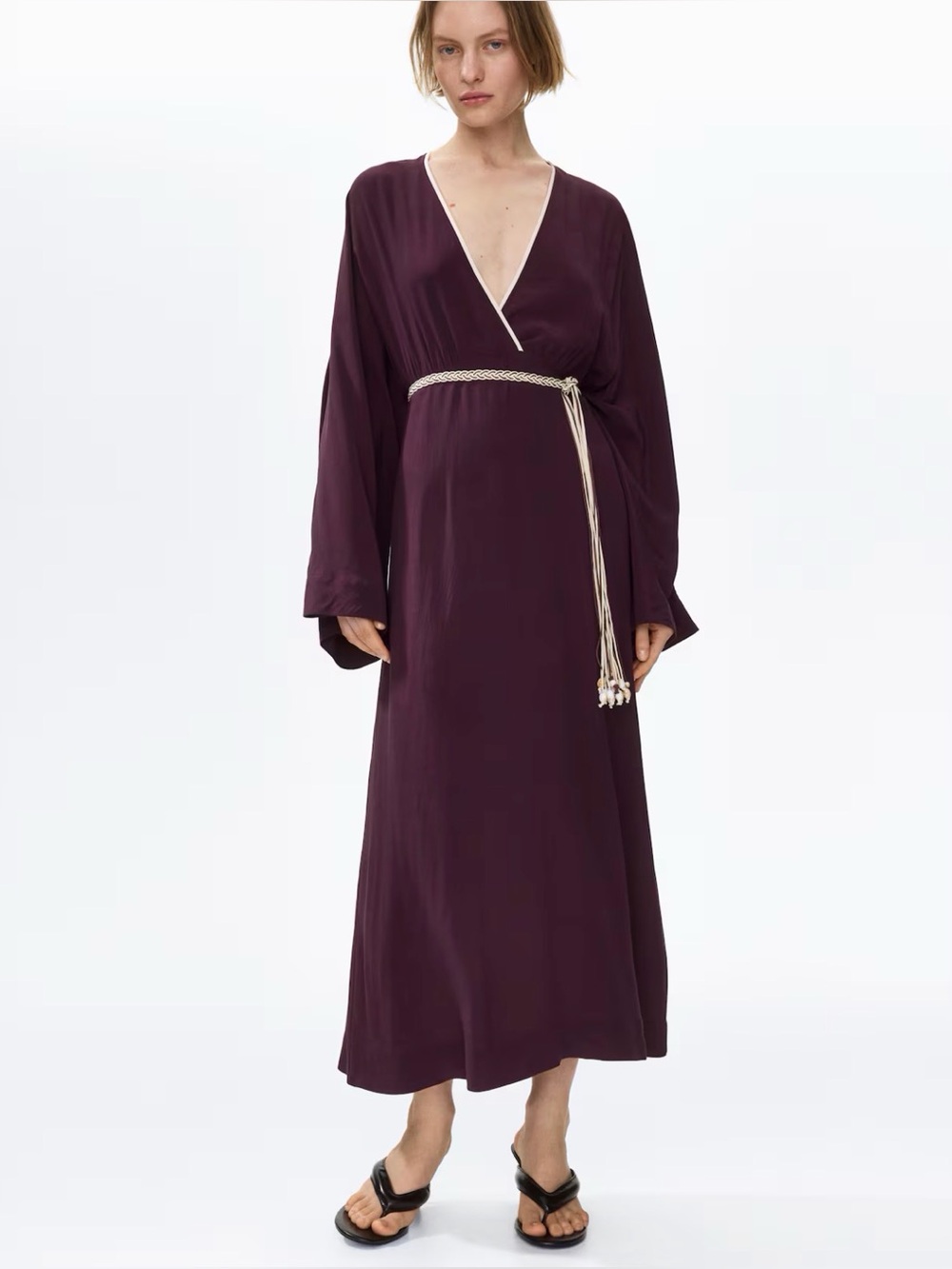 H&M Dark Plum Belted Viscose Dress Size XL NWT